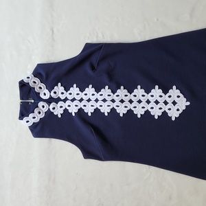 Lilly Pulitzer Navy Blue Dress with White Embroidery Sleeveless Casual